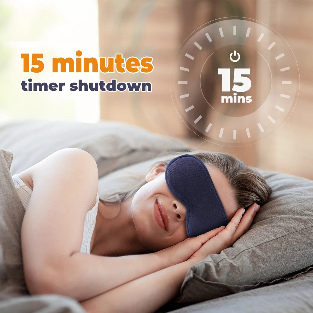 3-Level Heated Compress and 6-Level Vibration Electric Steam Eye Mask with 3D Massage, Constant Temperature, Smart Timing, and Sleep Shading Relief