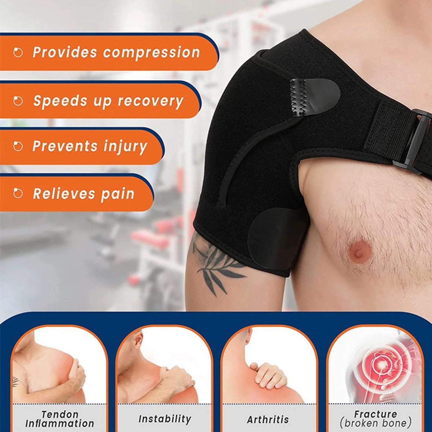 Adjustable Shoulder Brace with Ice Pack Pocket for Torn Rotator Cuff and Joint Pain Relief