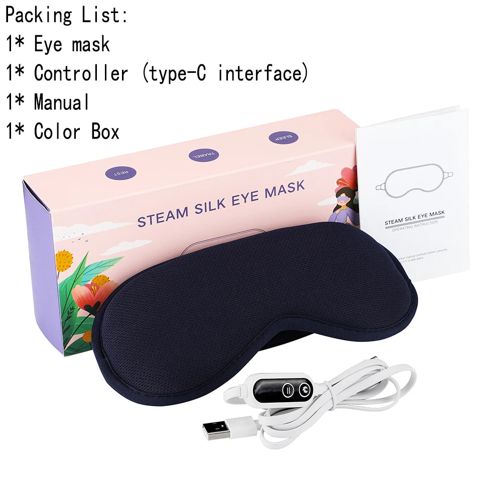 3-Level Heated Compress and 6-Level Vibration Electric Steam Eye Mask with 3D Massage, Constant Temperature, Smart Timing, and Sleep Shading Relief